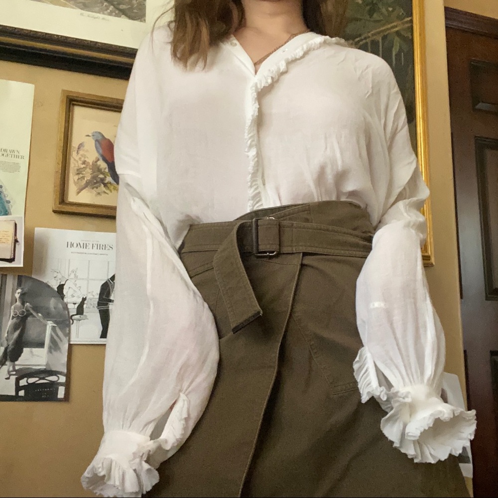 Maje white romantic ruffle puff sleeve blouse